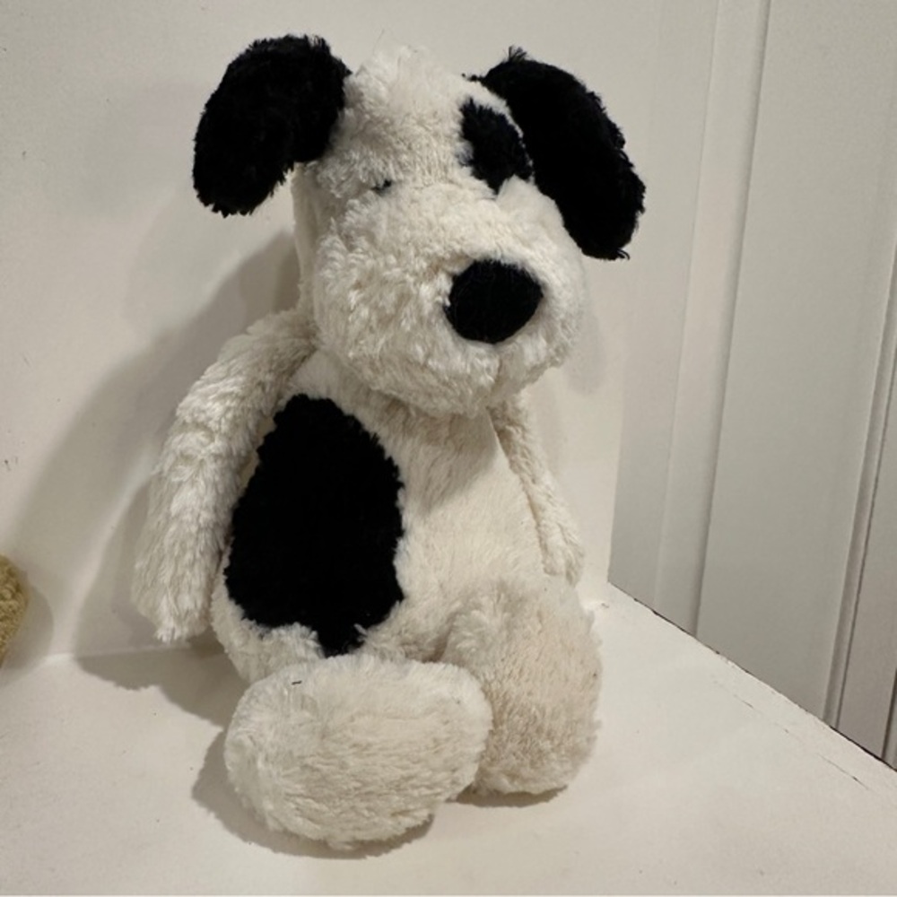 Jellycat London Bashful Puppy Black & Cream Plush Stuffed Animal Medium 12”